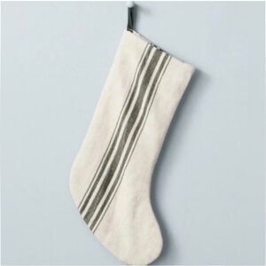 Hearth & Hand Linen Blend Magnolia Beige and Green Striped Christmas Stocking